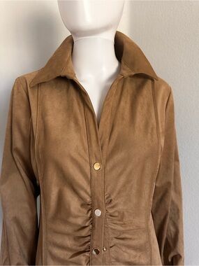ZARA Button-Front Long Shirt Dress in Camel